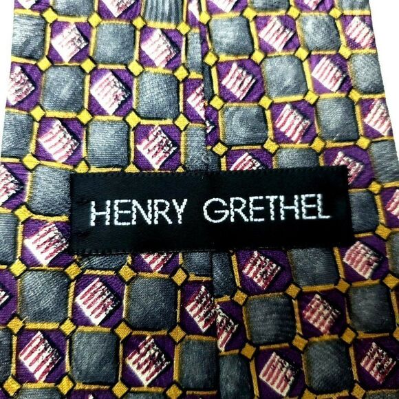 Henry Grethel Silk Tie Purple Wide Print‎ - Picture 3 of 6